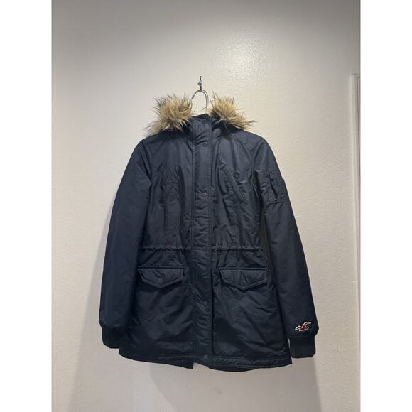 Hollister Jackets & Blazers - Hollister Size Small Navy Blue Faux Fur Trim Lined All Weather Jacket